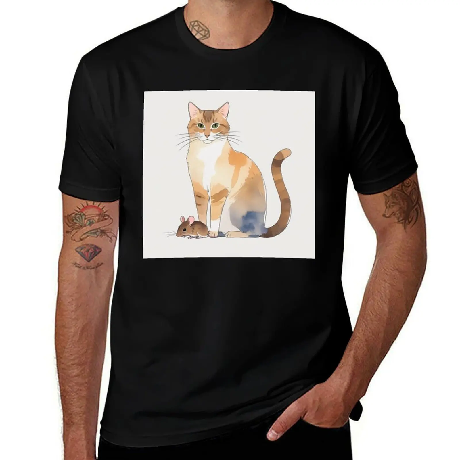 

Artistic Feline and Rodent T-Shirt croswit shirt man hippie clothes Funny t-shirt shirts graphic funny t shirts men