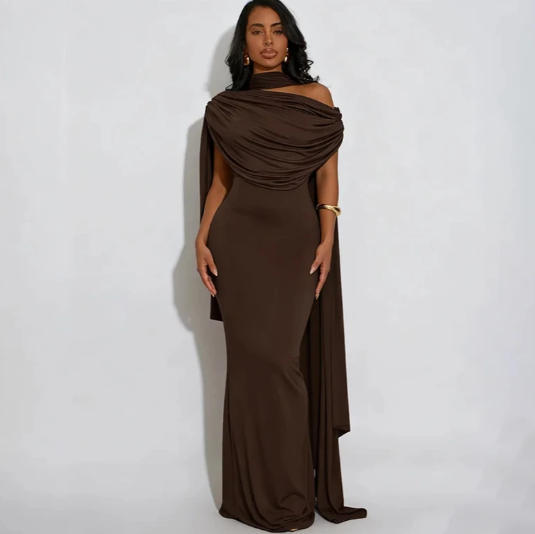 Dames nieuwe luxe prom gelegenheid avondjurk aankomst effen kleur elegant ingerichte mouwloze geplooide rugloze lange jurk