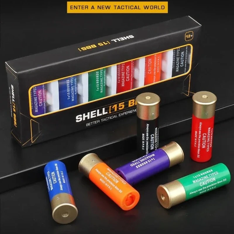 6 Pack BBs Airsoft Shotgun Shells ABS 15 Round 6mm Standard Airsoft Magazine for Multi & Single-Shot Airsoft Shotgun Accessories