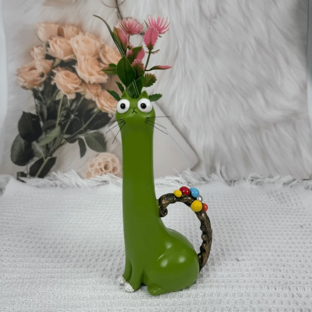 Ornament Long-Necked Cat-Shaped Vase Cute Handcrafted Cat Flower Vase Table Decor Funny Creative Cartoon Cat Vase Living Room
