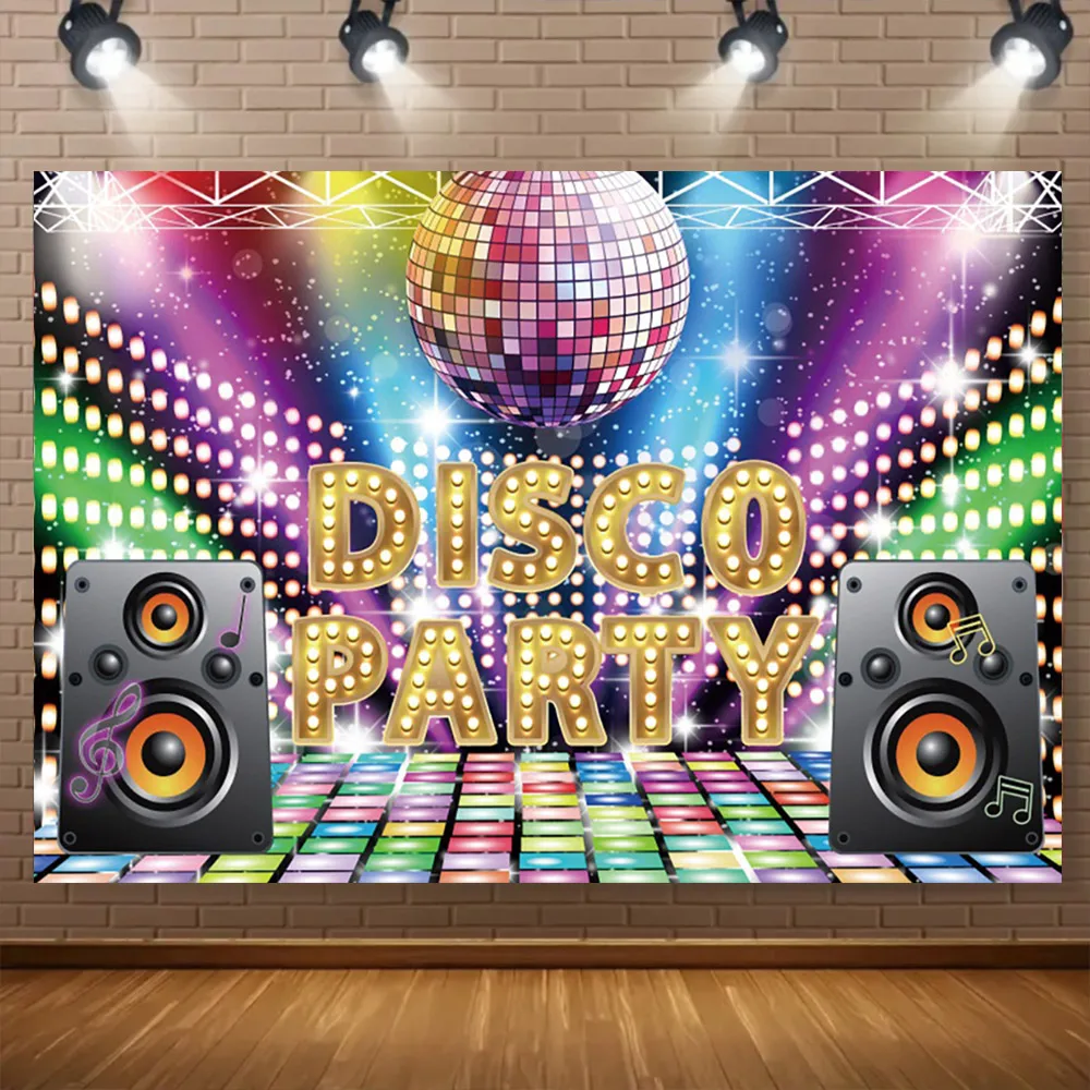 Shiny Gold Disco Panels Theme Birthday Party Decor Club Neon Music Ball Stage Portrait Vinyl Photography Background Photo Studio