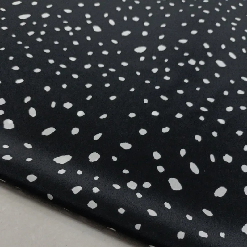 Black Background Irregular White Small Dots Pattern Printing Digital Inkjet Silk Cloth 03 Crepe De Chine Silk Fabric