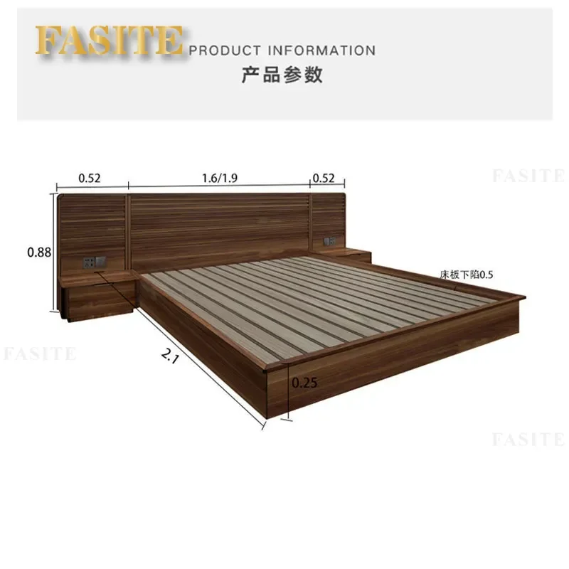 For 1.8m Black Walnut Solid Wood Bed Simple Modern Japanese Tatami Floor Bed Cherry Wood Master Bedroom Furniture Low Profile