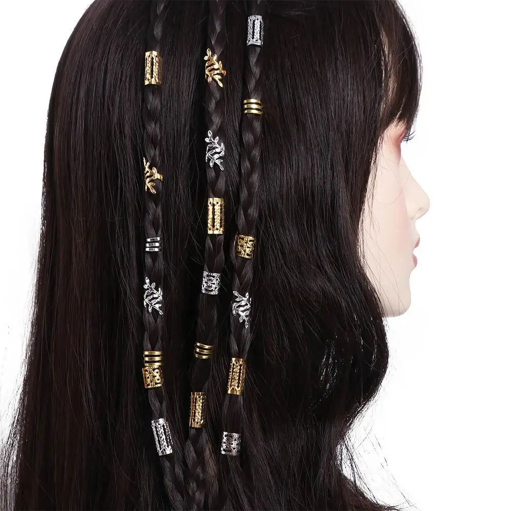 40PCS Metal Cuff Clips Mixed Hair Rings Set Hair Braiding Headwear Dreadlocks Beads Dirty Braids Charm Hair Braid Tubes Decor
