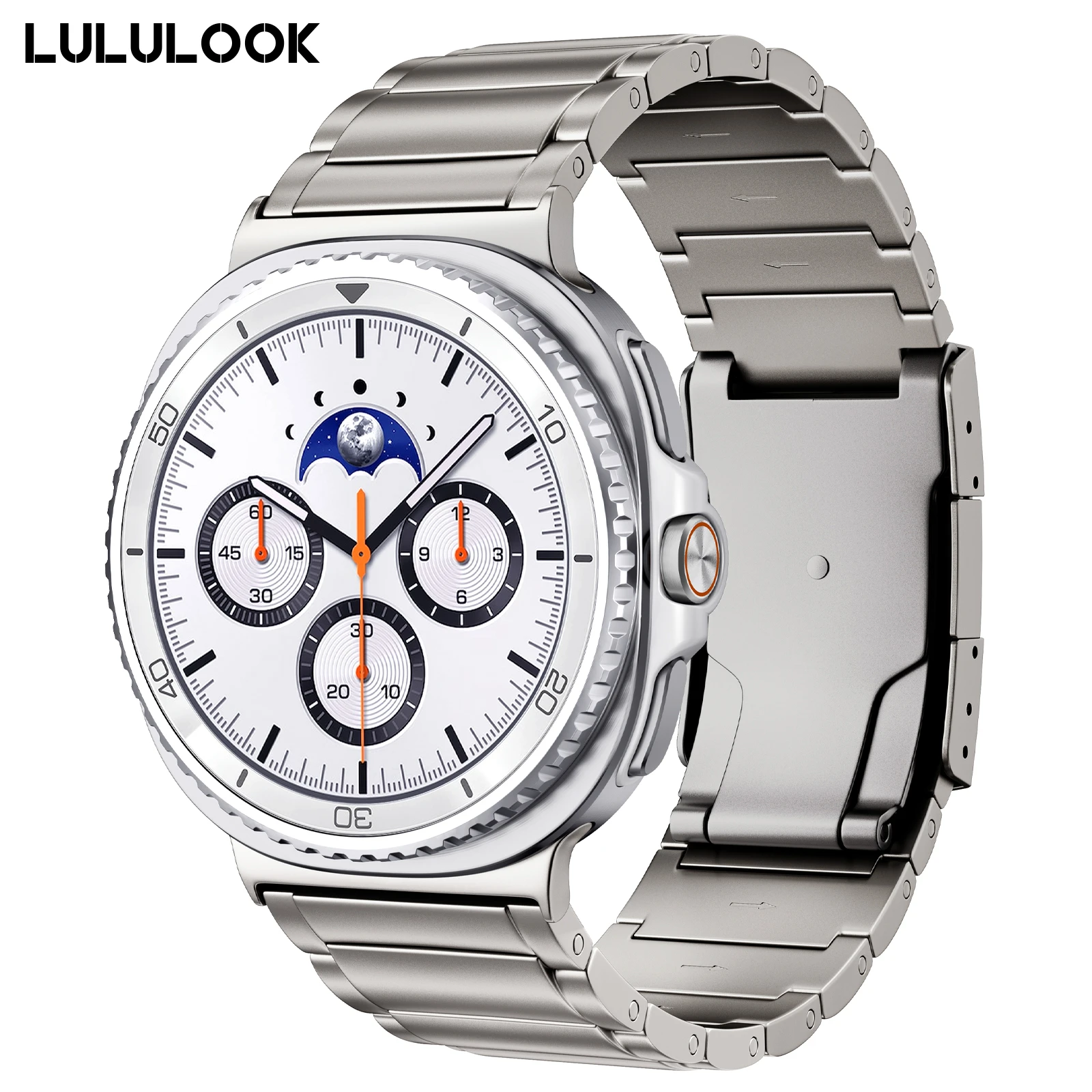 Pulseira de Titânio LULULOOK para Samsung Galaxy Watch 8 Classic 46mm & 8 40mm 44mm, Pulseira de Metal com Fecho Dobrável