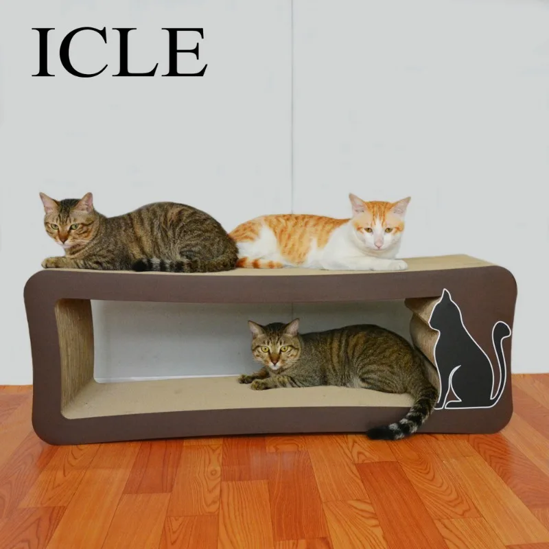 99cm Extra Hard Corrugated Cat Scratcher, Interactive Bell, Human-loadable for Fat Cats Up to 20kg