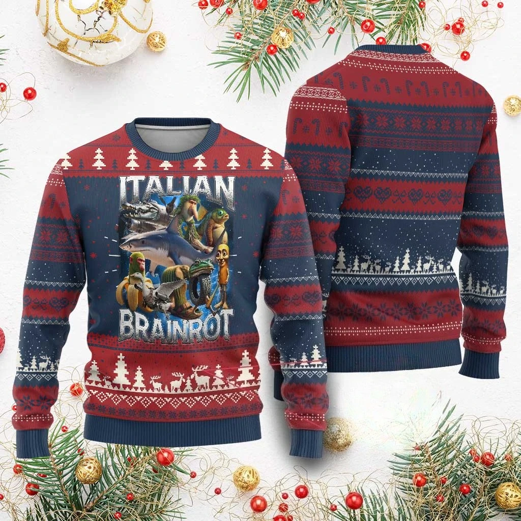 الإيطالية Brainrot عيد الميلاد ميمي القبيح عيد الميلاد سترة مضحك الدماغ روت الجنرال Z ميمي بلوزات الرجال النساء طويلة الأكمام تي شيرت