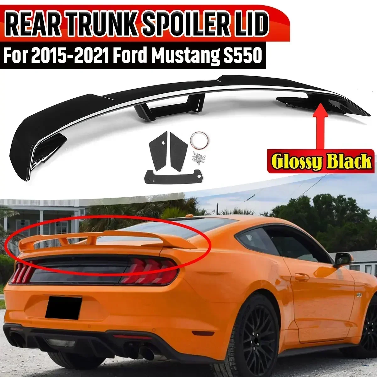 GT Style Car Rear Trunk Spoiler Lip Boot Wing Lip For Ford Mustang S550 2015-2021 Car Rear Spoiler Wing Lip Extension Body Kit