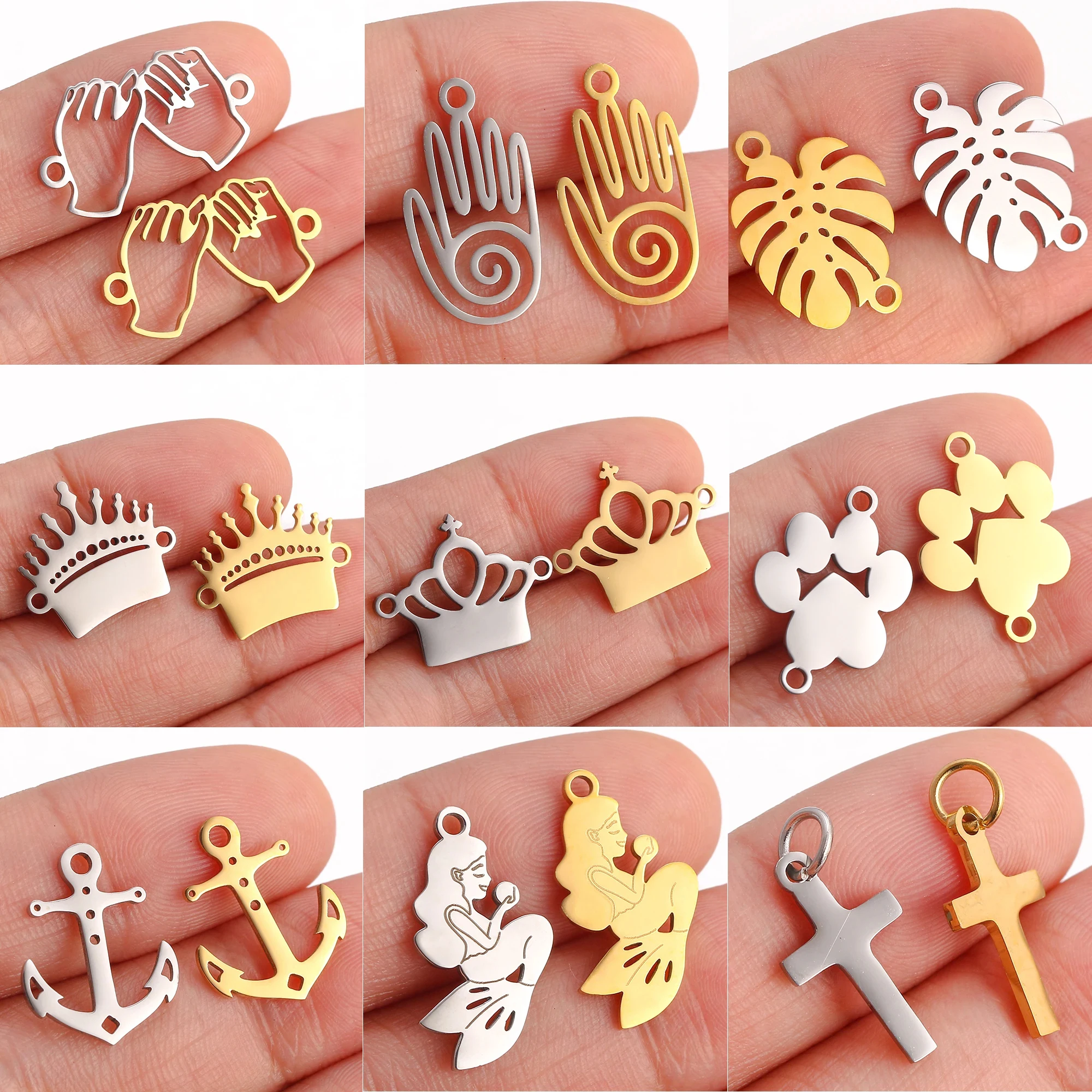 5 sztuk/partia biżuteria ze stali nierdzewnej złącze Charms słoń/ręka/słońce Charms wisiorki dla DIY naszyjnik bransoletka tworzenia biżuterii