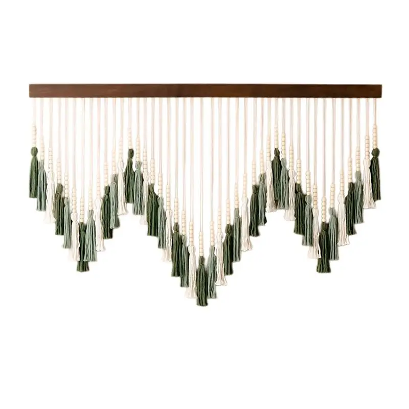 

Макраме-гирлянда A67K с кисточками, зеленая, в стиле бохо, настенное украшение, декор для детской комнаты, макраме-пейзаж на стену, декор для детской спальни