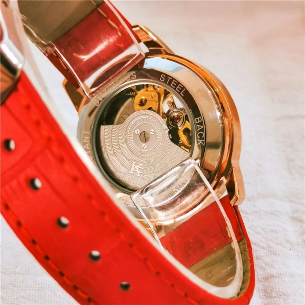 Authentic Hollow-Out Diamond-Encrusted Automatic Mechanical Watch for Women, Fashionable and Simple, Luminous, Waterproof, Trendy for Female Students, Suitable for Daily Commuting, Dating, Versatile, High Aesthetic Value, Instagram-Style, Unique, Elegant, Gift-Worthy Women's Wristwatch
