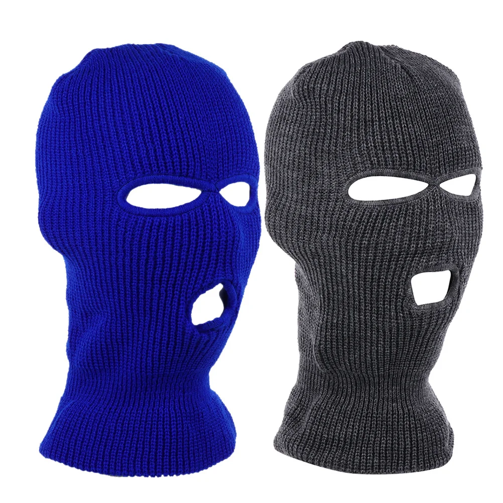 

2Pcs Windproof Warm Knit Face Mask Three Hole Cover Outdoor Sports Balaclava for Skiing Cycling Motorcycling Cold Weather