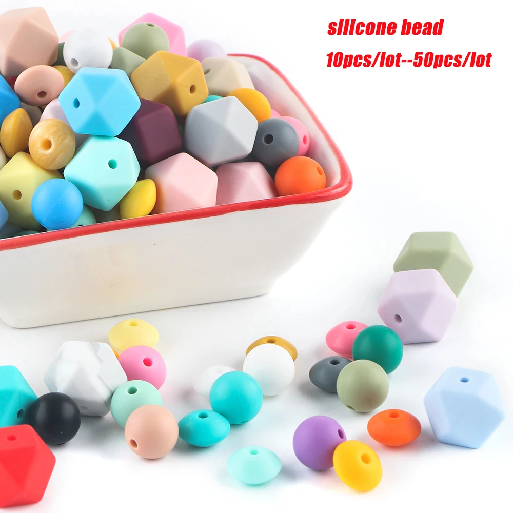 10-50Pcs Silicone Beads Loose Spacer Beads Round Beads Lentil Beads Polyhedron For Jewelry Making DIY Necklaces Bracelets