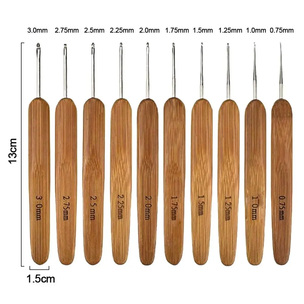 New Bamboo Wooden Crochet Hooks Small Size Long Bamboo Handle Crochet Crocheting Hooks Carpet