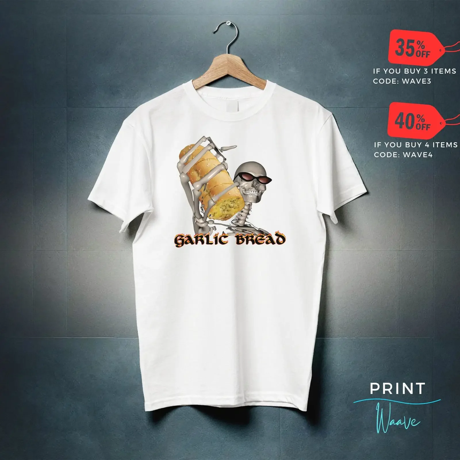 Garlic Bread Sunglasses Skeleton Funny Dank Meme T Shirt Casual Cursed Gag  vintage Washed fashion Slightly graphic Breathable
