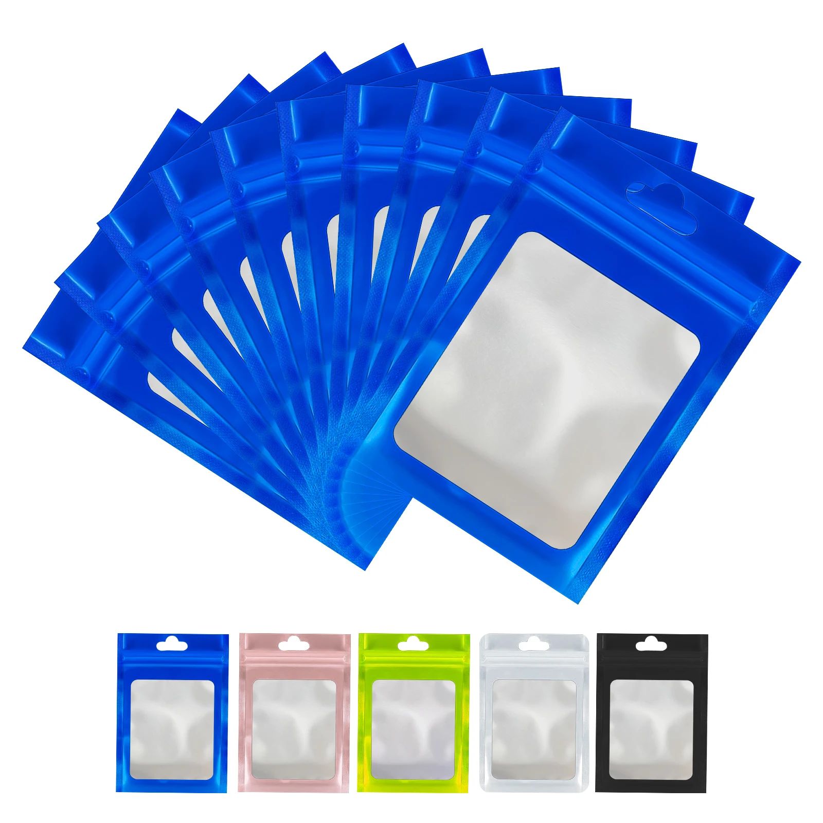 100Pcs/Lot Matte Blue Mylar Foil Clear Plastic Zip Lock Bag with Hang Hole Tear Notch Reusable Food Snack Ground Coffee Pouches