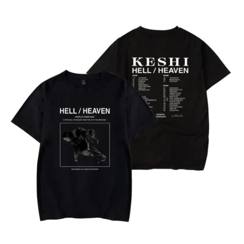 Keshi Hell/Heaven World Tour 2022 Funny T Shirt Short Sleeve Hip Hop O-Neck Cotton T-Shirt Harajuku Tops Streetwear Y2K Clothes