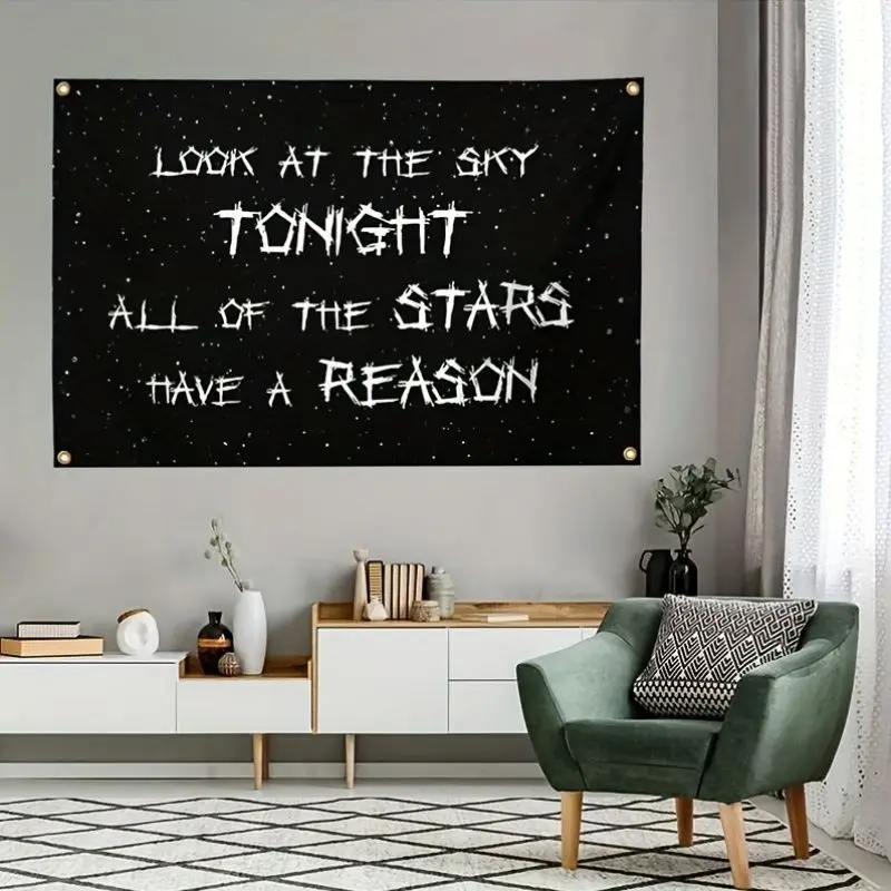 VIKAMA Black Background Starry Sky Thorns English Funeral Lyrics Tapestry Background Hanging Cloth Dark Room Decoration