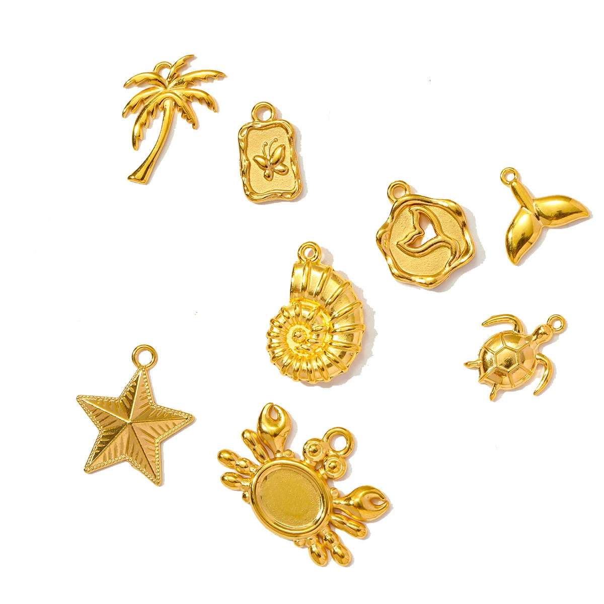 

5pcs/Lot Stainless Steel Coconut Tree Pendants Conch Star Charms for DIY Fashion Jewelry Making Necklace Accessory Wholesale