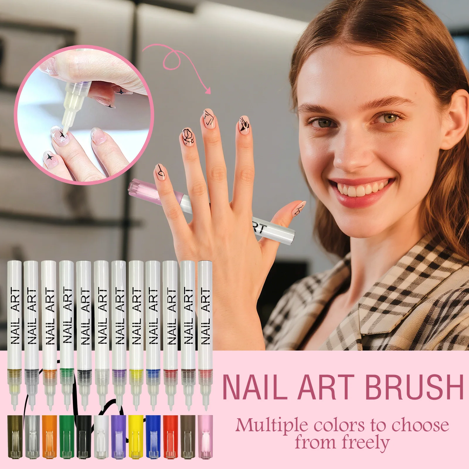 

12 Color Nail Drawing Pen Novelty Quick Drying Colorful Nail Painting Pen Girl Daily Easy Use Exquisite Hand Decorative Tool