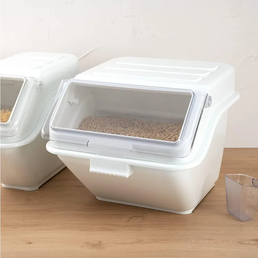 صندوق مكونات Met Lux سعة 13 جالونًا 1 مع صندوق تخزين الطعام بغطاء - مع مغرفة قياس قابلة للتكديس، صندوق دقيق تجاري من البلاستيك الأبيض #4