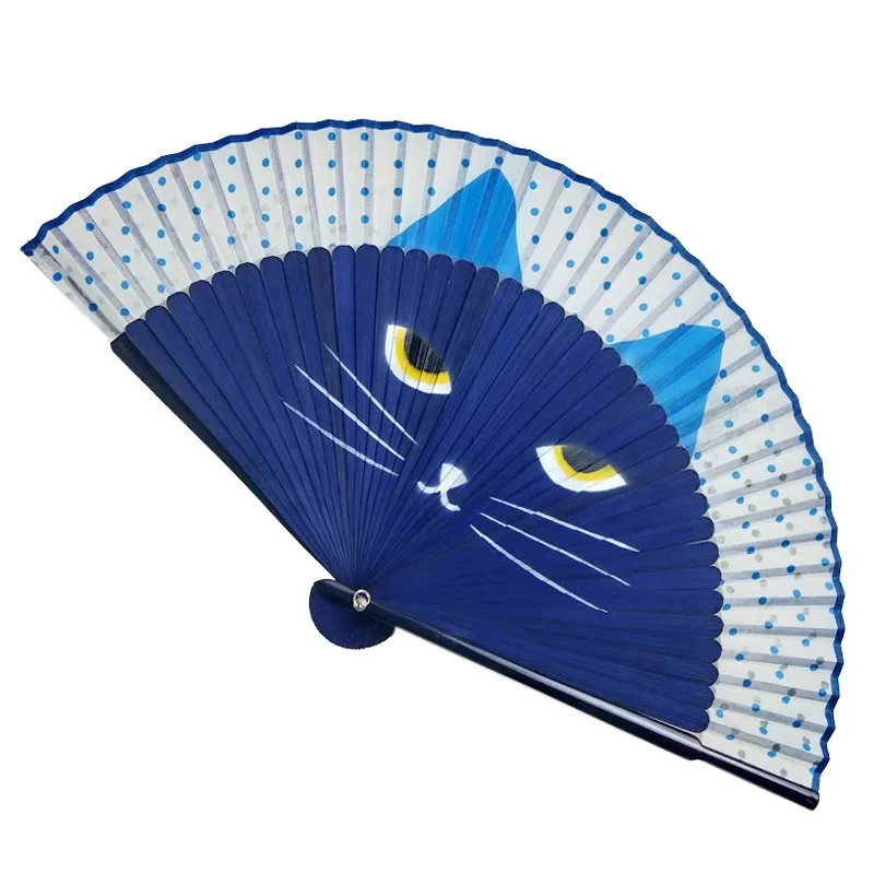 

1PC Cat Cartoon Silk Fashionable Japan Style Hand Fans Popular Handheld Folding Fans New Spray-painted Cat Head Japanese Wind