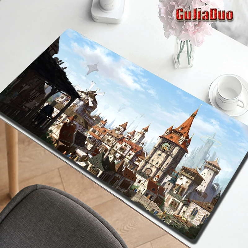 GuJiaDuo Fantasy Architecture Art Mouse Pad tastiera per Computer tavolo tappetino da scrivania Gamer Anti-slip Building Art Mouse Pad cuscino per Pc