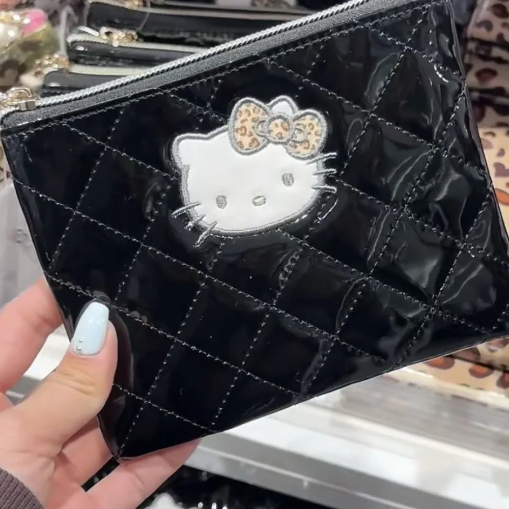 Новая сумка для хранения Hello Kitty Miniso, аниме, леопардовая, черная сумка для камеры CCD, универсальная портативная сумка для губной помады, маленькая сумка для денег с нулевым размером, подарок