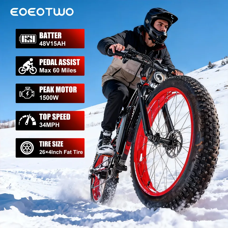 1500W Electric Bike for Adult 60Mile 34MPH 26'' Fat Tire E-Mountain Bicycle image 7