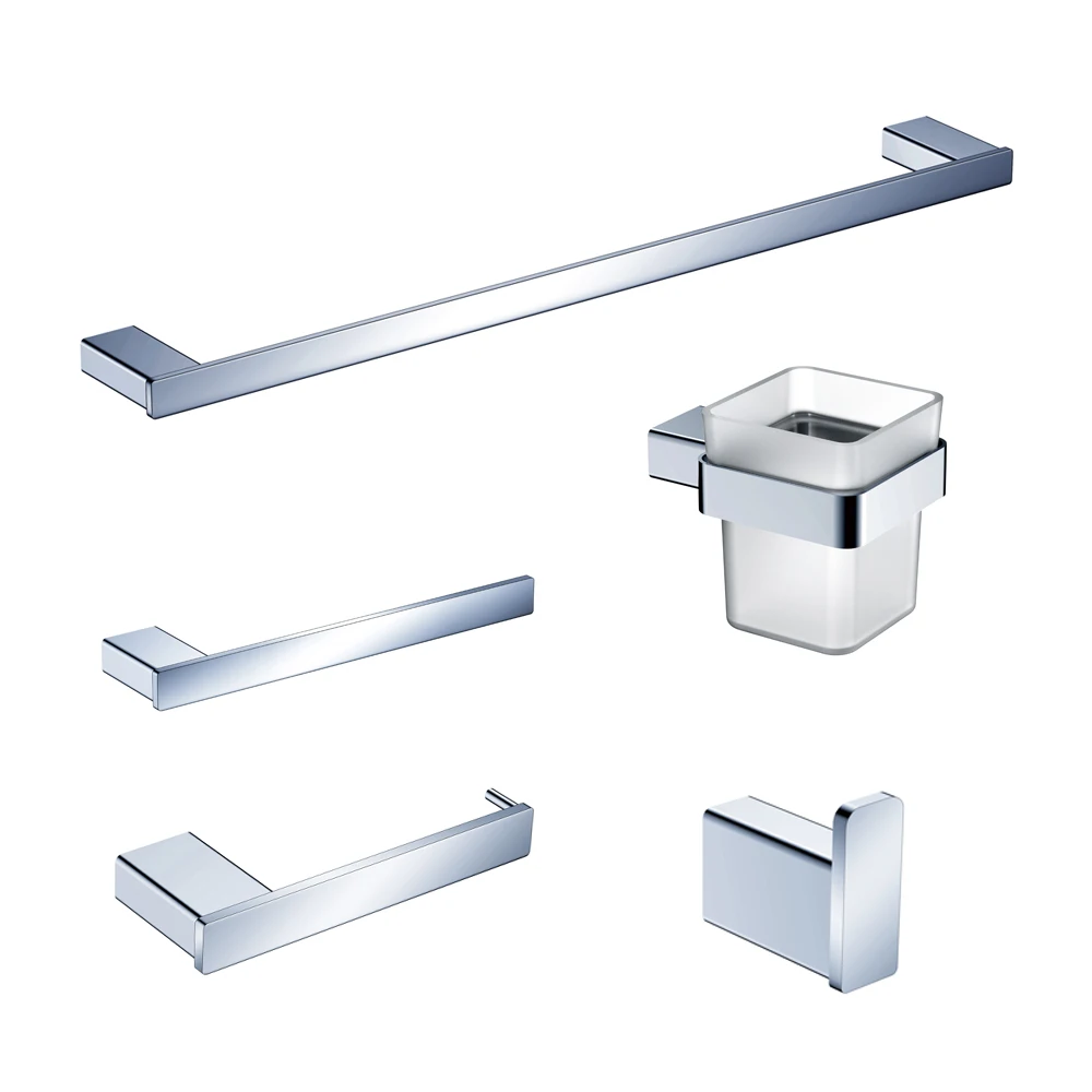 Modern Minimalist Style 304 Stainless Steel 5-Piece Chrome Bathroom Accessory Set Bath Hardware With Metal Design