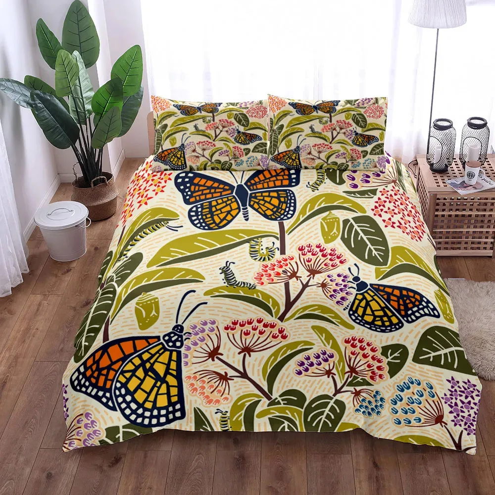 3PCS Single-sided RWhimsical Flower Printed Comforter BeddingSets Comfortable Bedspreads Comforter Duvet KingQueen Bedding