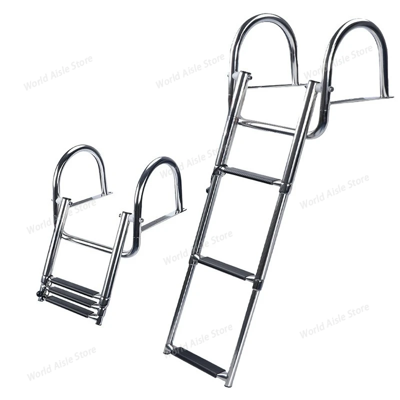 Ladder Boat Stainless Steel Telescopic Three Arched Non-slip Marine Hardware Yacht Escalator Mirror-polished, stainless steel