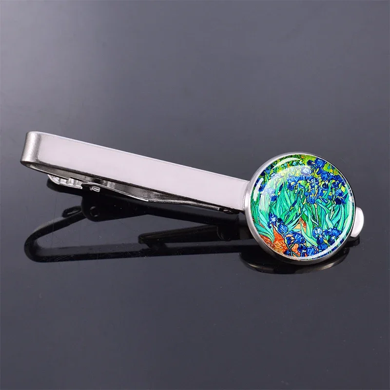 فان جوخ النفط اللوحة التعادل كليب أزياء الرجال الفن مجوهرات ليلة المشهد نمط فضي اللون التعادل كليب الفنان هدية عيد الأب