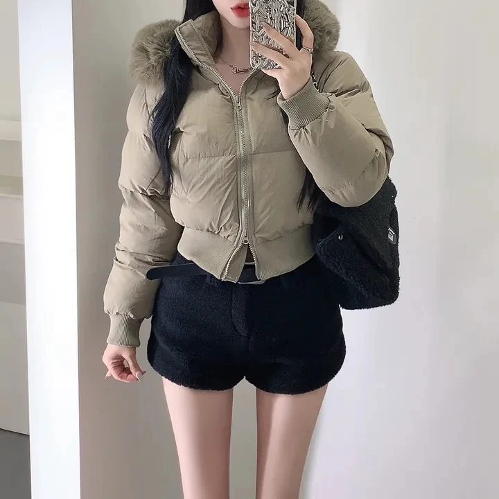 المرأة شيك ريترو القطن Jaet شتاء جديد Sle الكورية تصميم انفصال كبير الفراء طوق الخصر مقصوص سليم صالح #1
