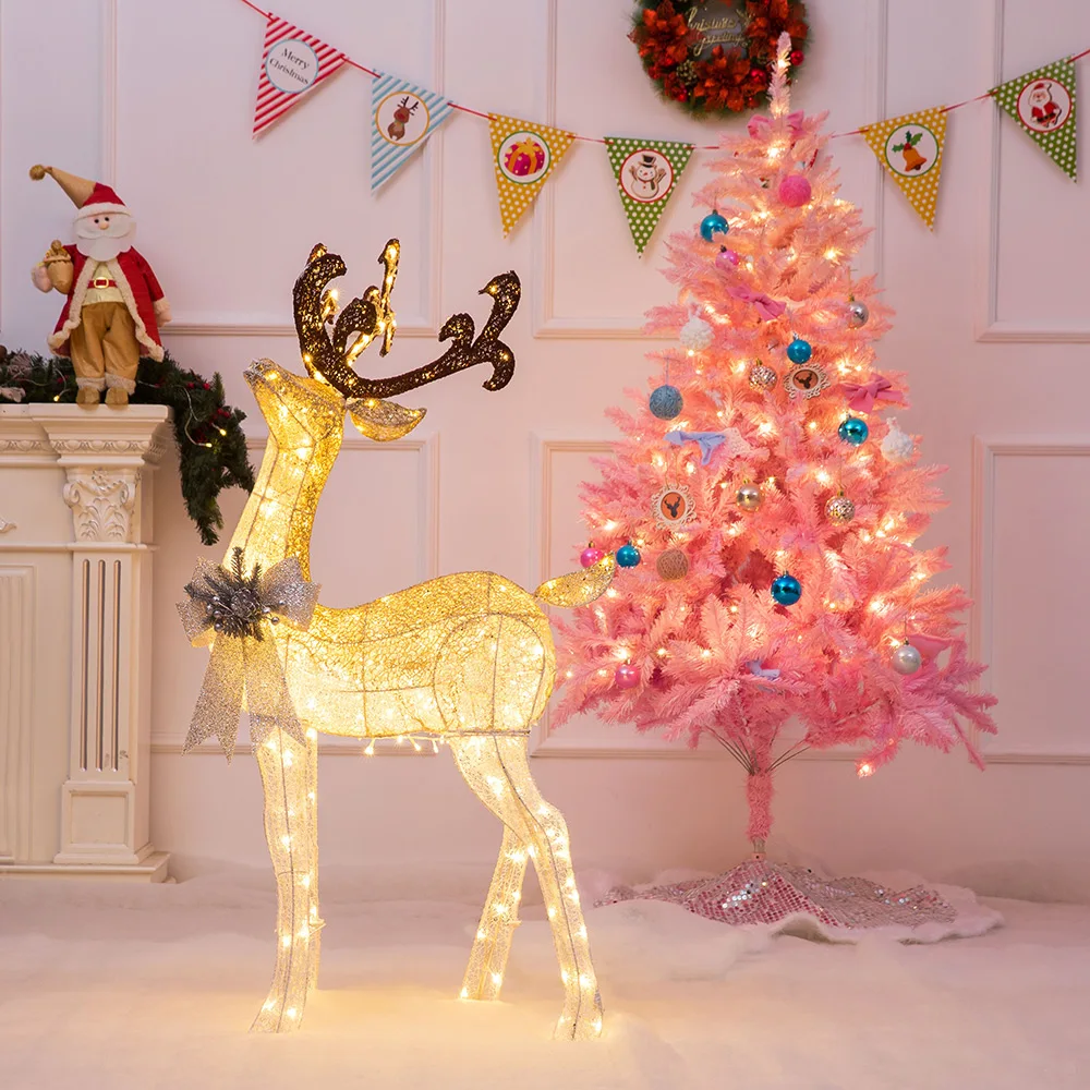 90/74 cm Christmas wrought iron deer with LED lights Home Garden Yard Ornament Navidad Christmas Glowing Reindeer Decoration