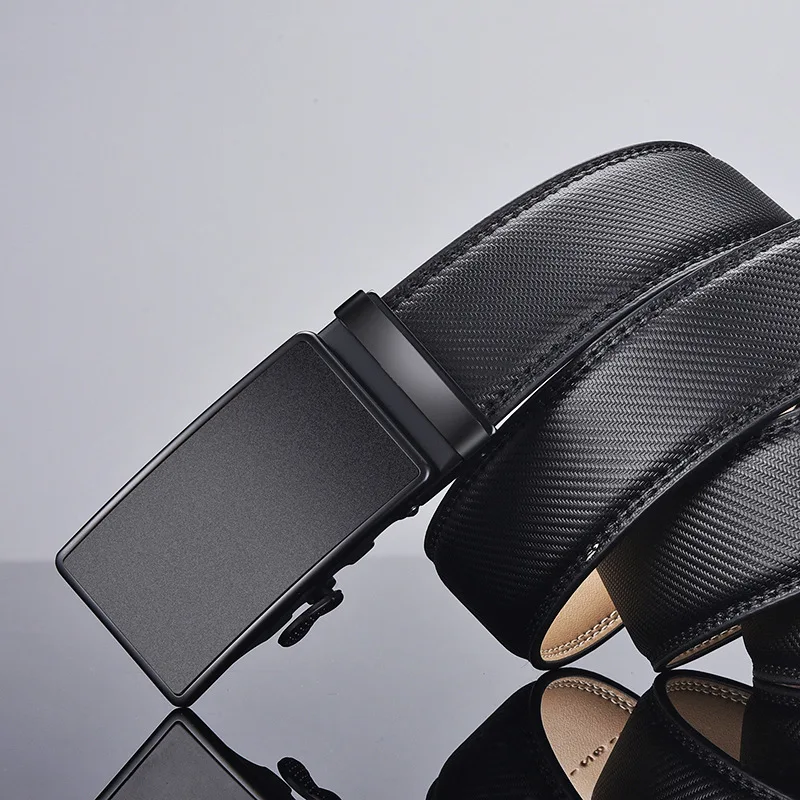 130cm New Design Smooth Belt Black Comfortable Sliding Business Men Two layer Leather Guangzhou Automatic Buckle High Quality