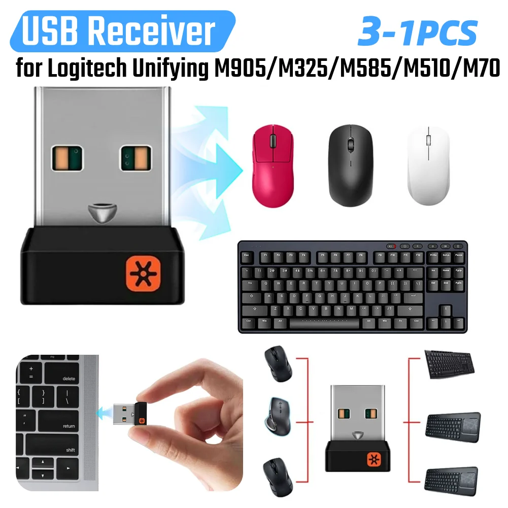 

Беспроводной приемник-ключ подключается к 6-устройствам Адаптер приемника мыши для Logitech Unifying M905 M325 M510
