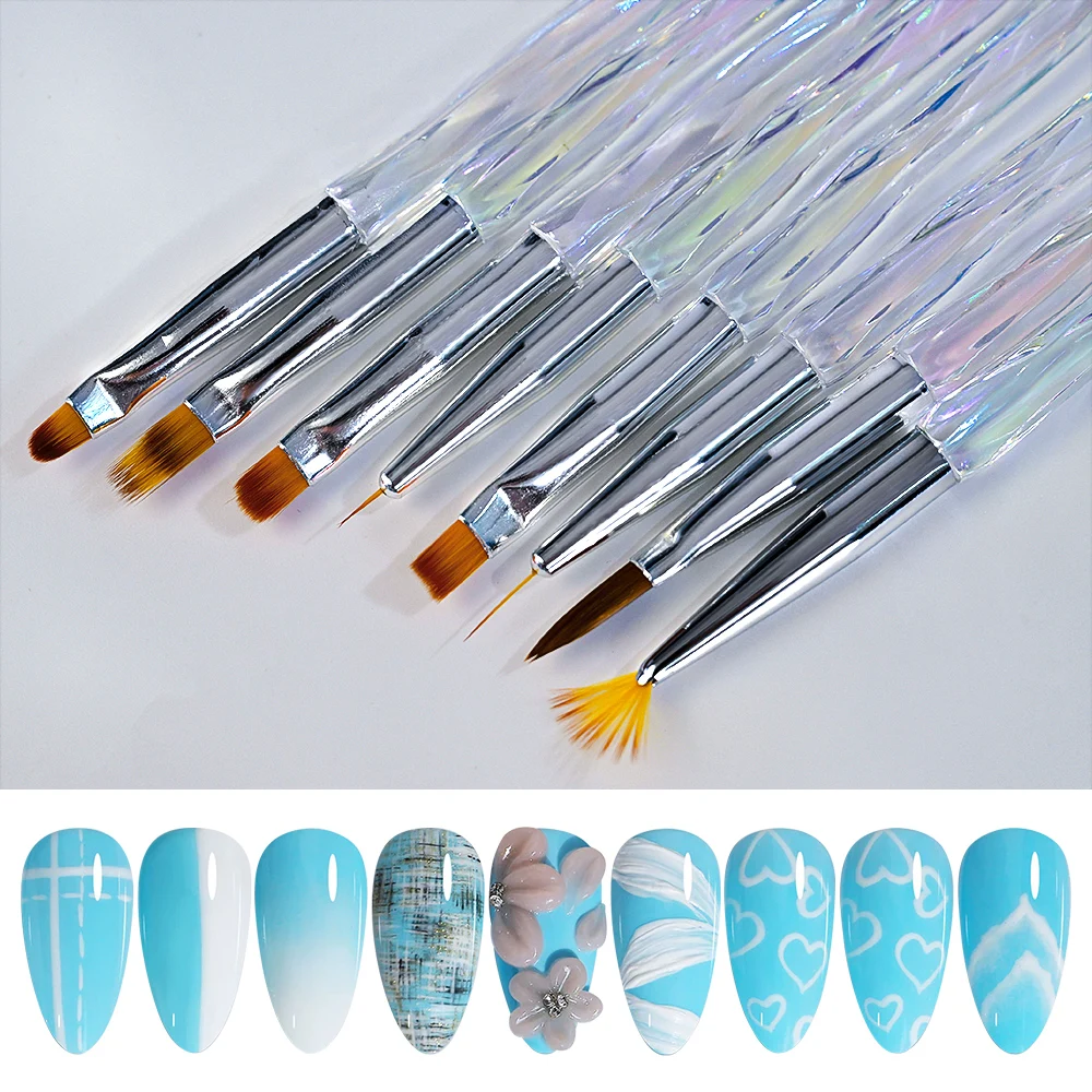 Aurora Iridescent Nail Art Painting Pens for Nail Design, Soft, Slender Brush, Gradient Gel Drawing, DIY Pinceau, #0.6-1.6cm, 8 Pcs, 9Pcs