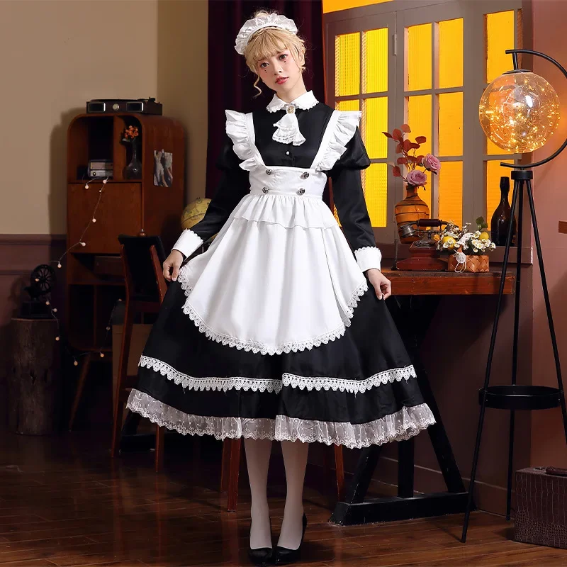 

Black White Housekeeper Maid Long Dress Costumes Cosplay Butler Long Sleeve Maid Dress Suit Waitress Maid Party Stage Costumes