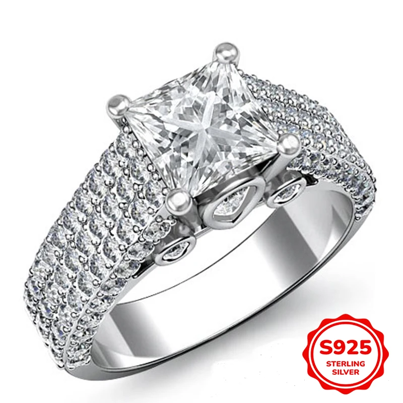 

Geometry Moissanite Ring 925 Silver Square Lab Diamond Wedding Statement Rings For Women Fine Jewelry