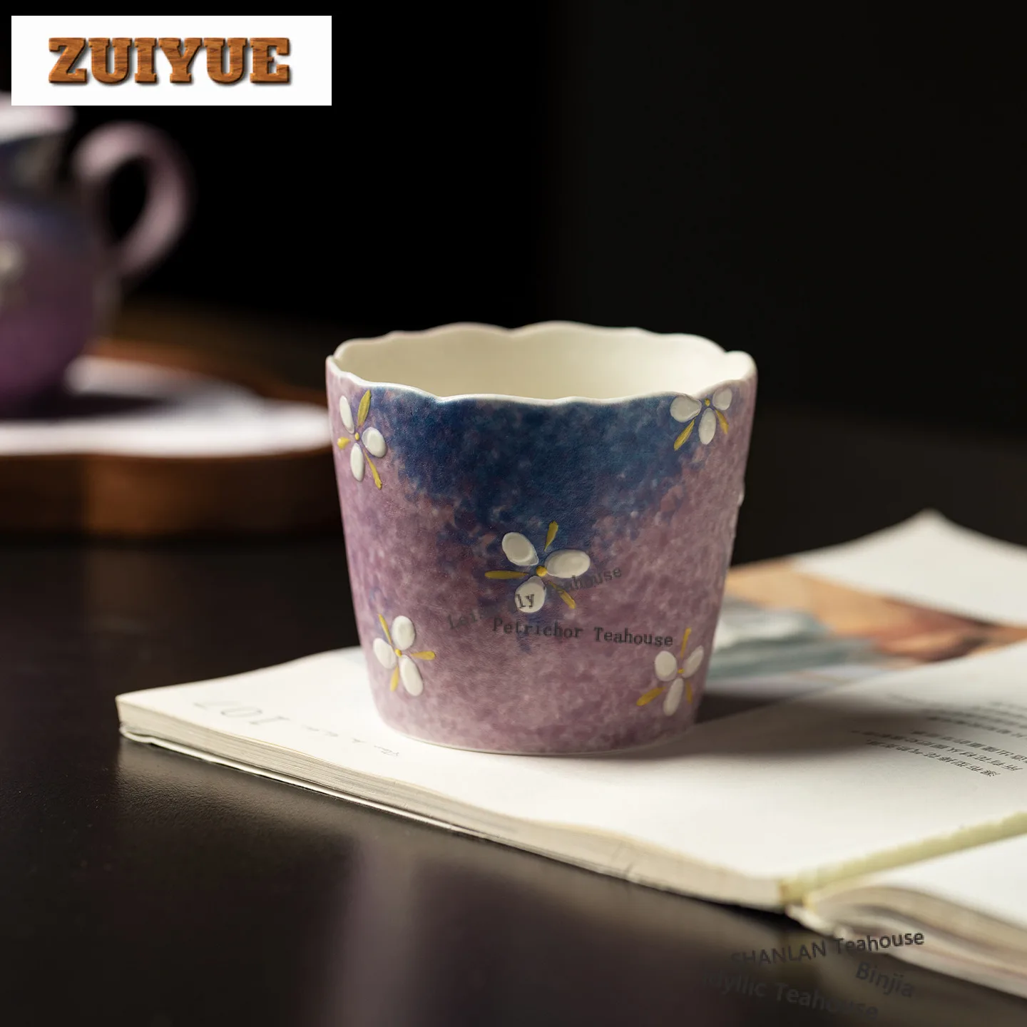 

200 мл ручная роспись фиолетового цветка, чашка, элегантная чайная чаша, милая чашка, чашка для дегустации чая, чашки Chazhan Master, китайский чайный сервиз