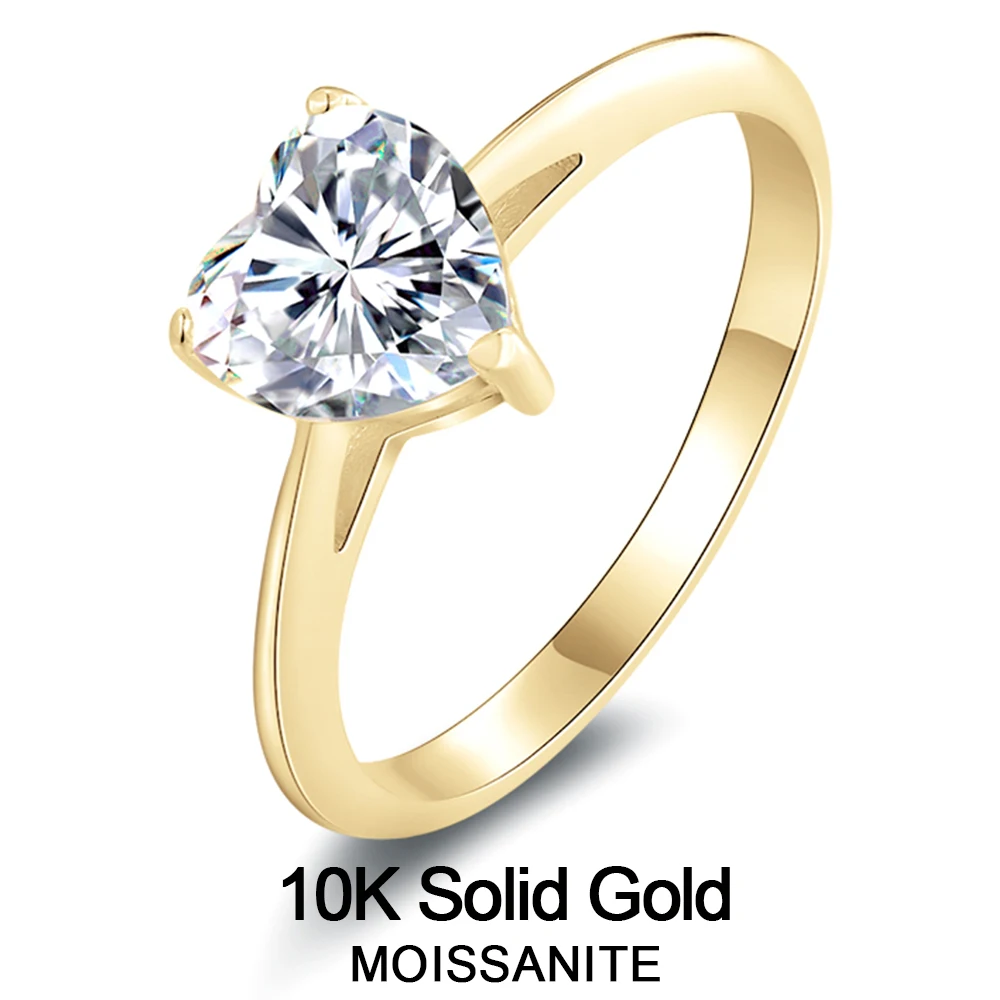 

Lnngy 2023 Trend 10K Pure Gold Solitaire Rings Exquisite 7*7mm Heart Shaped Moissanite Rings For Couples Wedding Jewelry Gift