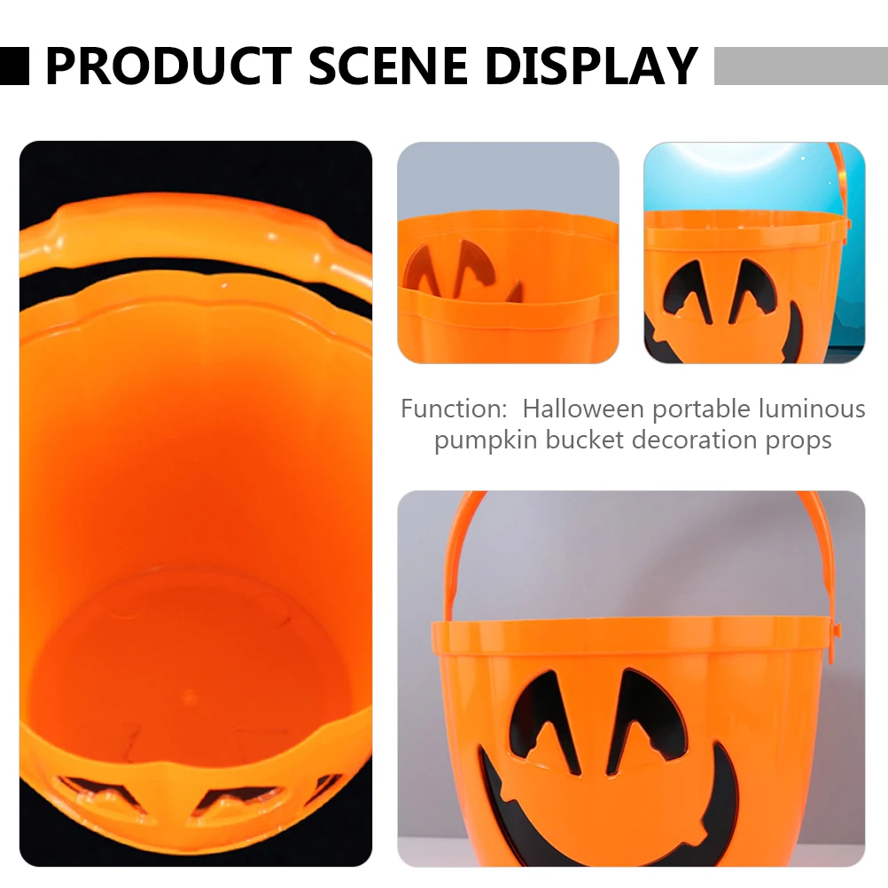 2 Pcs Props Glowing Pumpkin Bucket Child Decoration Plastic Halloween Large Lantern