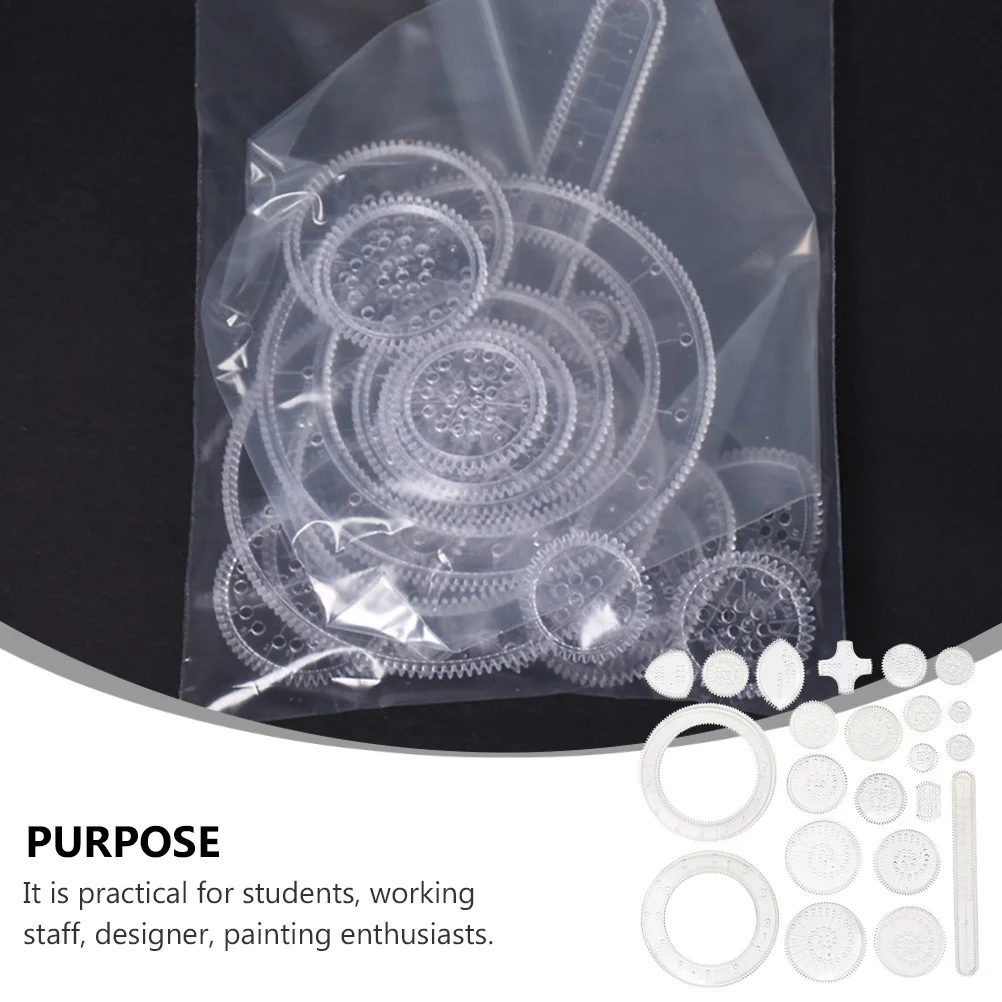 22pcs Curve Ruler Drawing Set Interlocking Gears Wheels Transparent Painting Kit For Educational Art Supplies Design Tool