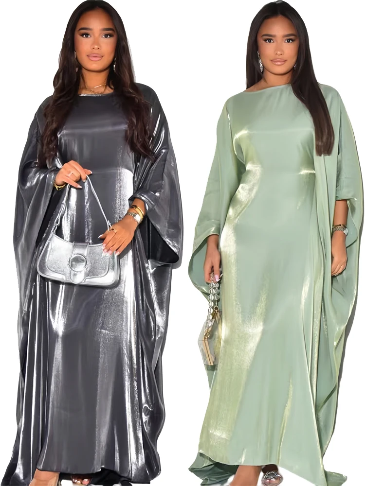 Batwing Butterfly Satin Shimmer Abaya Dubai Luxury Muslim Maxi Kaftan Dresses Abayas For Women Kebaya Caftan Robe Femme Vestidos