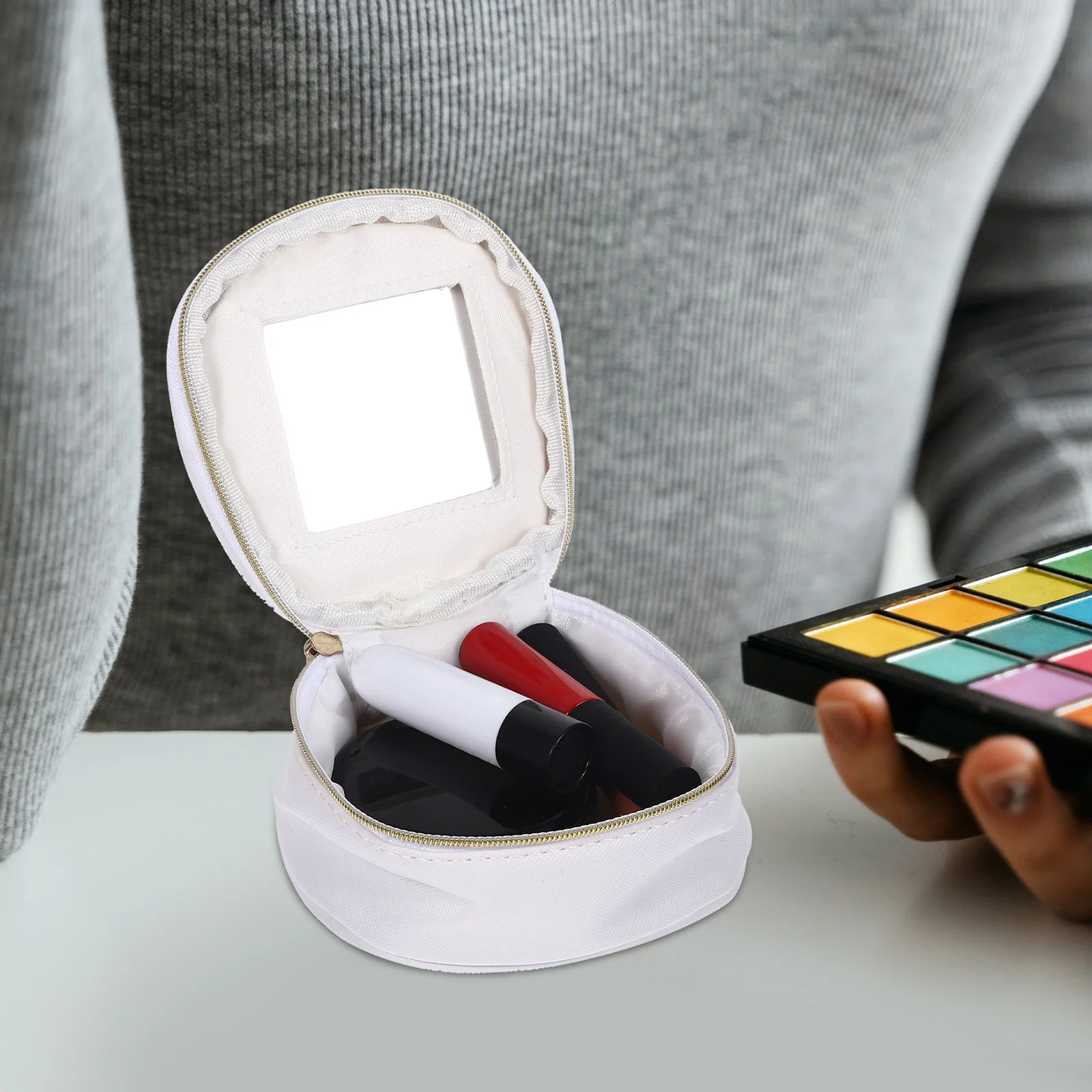 1 pçs saco de maquiagem pequeno batom saco com espelho premium bolsa de armazenamento de viagem para mulher portátil conveniente