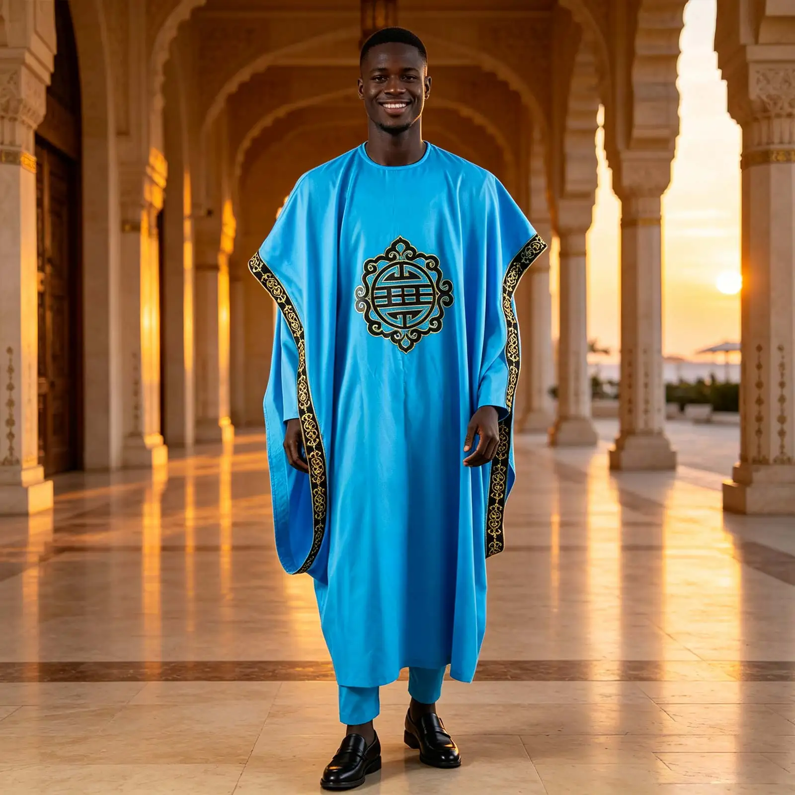 African Traditional Clothing for Men Dashiki Embroidery Agbada Robes Shirts and Pants Outfits 3 Pieces Set for Wedding 2516041