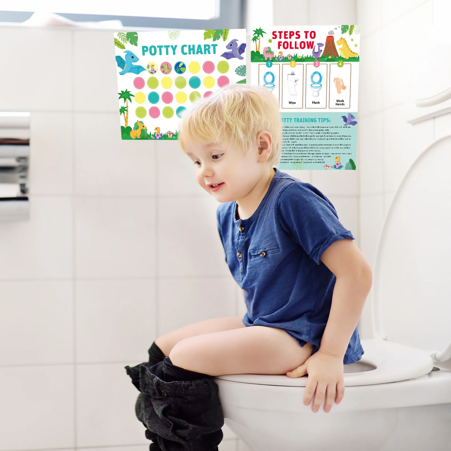 Potty Training Chart with Vehicle Sticker Rewards Toilet Training Step Behavior Planner Sticker Transport Theme Decal Poster