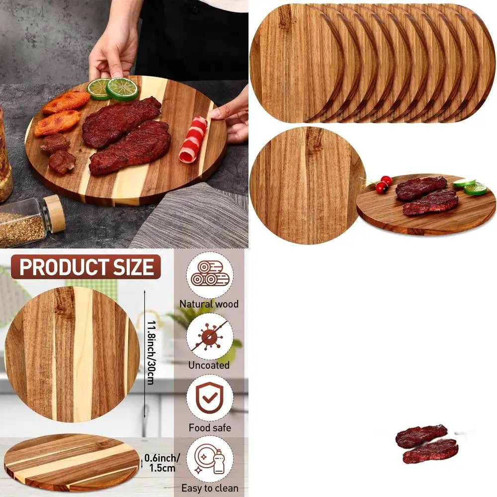 

12 Acacia Wood Round Cutting Boards, 0.6 Thick, Bulk Set of 10, Multipurpose Serving Trays for Charcuterie, Pizza, Fruits, and M