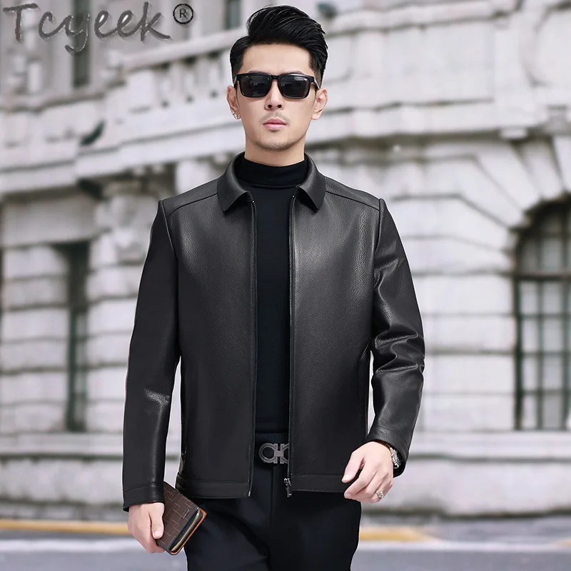 Tcyeek Genuine Leather Jacket Men High-end Goatskin Coats Spring Autumn Clothes Male Leather Coat Chaquetas Hombre Tide 2024